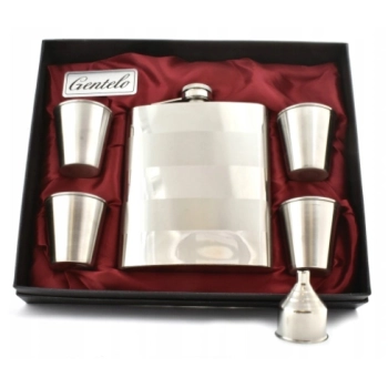 Elegancka Srebrna Piersiówka 540 ml z 4 Kieliszkami w Zestawie