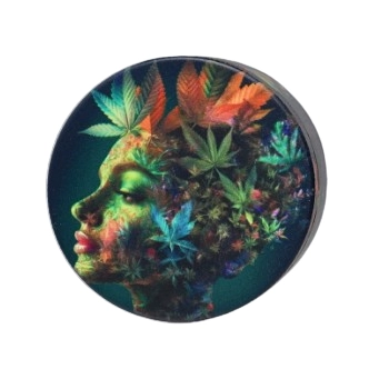 Kolorowy Młynek do Tytoniu Grinder Kobieta z Kolorowymi Listkami Marihuany