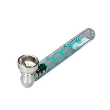 Cygarniczka Szklana Lufka w Oklejce Zestaw z 5 Sitkami Zielona Liście