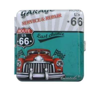Papierośnica Metalowa z Motywem Klasycznego Czerwonego Samochodu