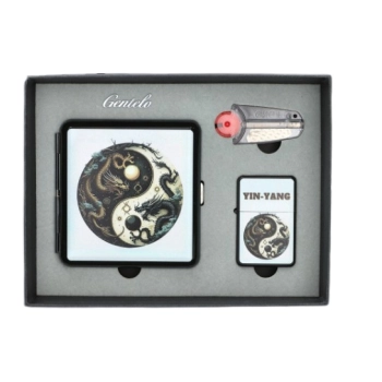 Zestaw Prezentowy Yin Yang Papierośnica + Zapalniczka + Kamienie i Knot