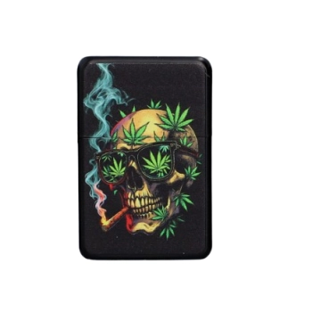 Zapalniczka Benzynowa Kolorowa Czaszka z Dymem – styl Reggae i Cannabis