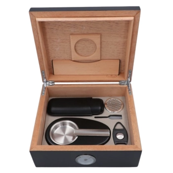Humidor w Ciemnym Kolorze z Akcesoriami do Niego i Cygar Pudełko na Cygara