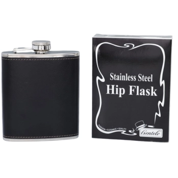 Piersiówka ze Stali Nierdzewnej Czarna Eko-Skóra 7 OZ ok. 210 ml Gentelo