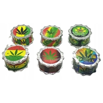 Młynek do Tytoniu Metalowy 3-częściowy w Stylu Reggae 4,5 cm Liść Marychy