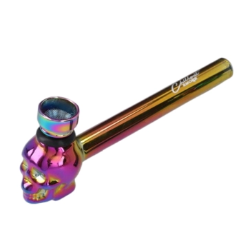 Cygarniczka Szklana Fajeczka z Czaszką i Metalowym Cybuchem Tęczowa 13 cm