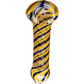 Fifka Szklana w Paski Żółto-Niebieskie, Krótka i Gruba, 12 cm