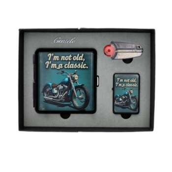 Zestaw Prezentowy Motoryzacja Papierośnica + Zapalniczka + Kamienie i Knot