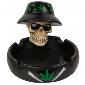 Popielniczka z Figurą Czaszki w Liściach Marychy