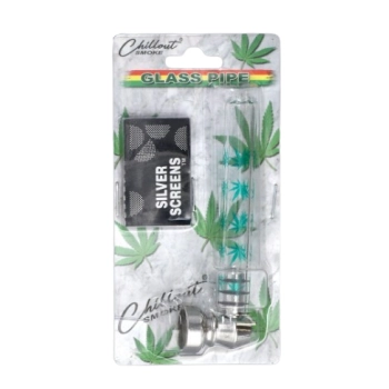 Cygarniczka Szklana Lufka w Oklejce Zestaw z 5 Sitkami Zielona Liście