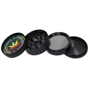 Grinder Młynek do Tytoniu „Original Amsterdam” – rasta liść na czarnym tle