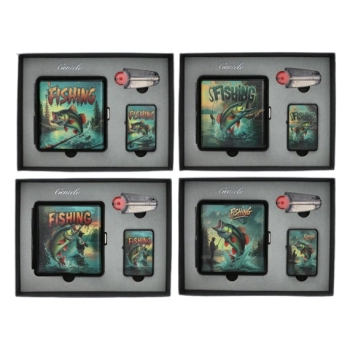 Zestaw Prezentowy Łowienie Papierośnica + Zapalniczka + Kamienie i Knot