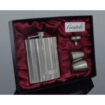 Elegancka Piersiówka ze Srebrnymi Kieliszkami w Kartonowym Pudełku