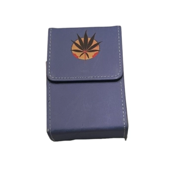 Fioletowe Pudełko Etui na Paczkę Papierosów z Liściem Marychy na Żółtym