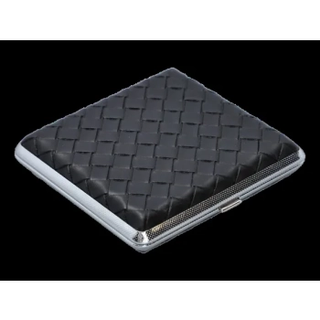 Czarna Metalowa Papierośnica Pokryta Ekoskórą na Wzór Plecionki Gentelo