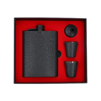 Czarna Piersiówka ok. 240 ml + 2 Kieliszki + Lejek w Prezentowym Pudełku