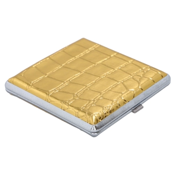 Elegancka Papierośnica Metalowa w Złotej Sztucznej Skórze 8,5 cm