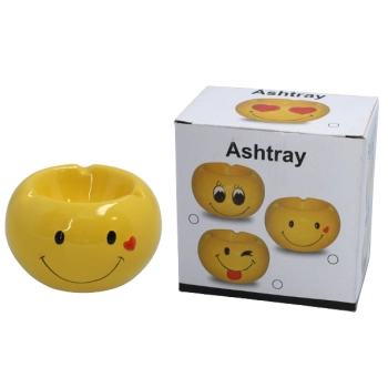 Żółta Ceramiczna Popielniczka Emotikonka 9x9 cm w Kartonowym Pudełku