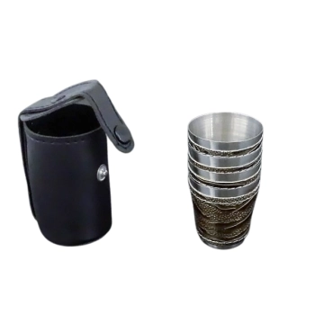 Metalowe Kieliszki Turystyczne Wyjazdowe Pokryte Skórą 30 ml - Zestaw 4 szt
