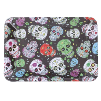 Taca Metalowa do Kręcenia Papierosów z Kolorowymi Czaszkami 18x12,6 cm