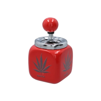 Czerwona Popielniczka W Stylu Rasta Z Nadrukiem Liścia Marihuany