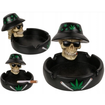 Popielniczka z Figurą Czaszki w Liściach Marychy