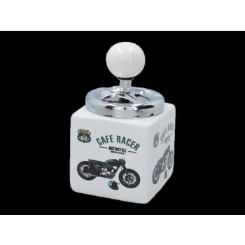 Popielniczka Ceramiczna z Metalową Pokrywką Motocykl Cafe Racer