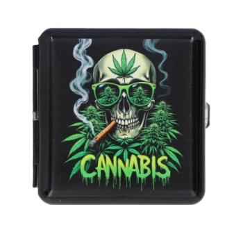 Metalowa Papierośnica z Nadrukiem Czachy Palącej Blanta Skull CANNABIS