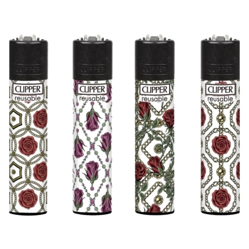 Zestaw 4 Zapalniczek Płomieniowych Krzesiwowych CLIPPER Roses And Gold