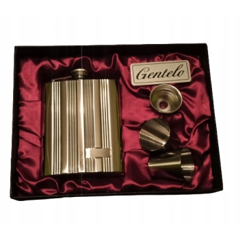 Elegancka Piersiówka ze Srebrnymi Kieliszkami w Kartonowym Pudełku