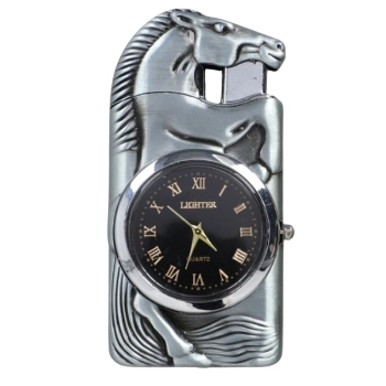 Srebrna Zapalniczka Gazowa z Zamontowanym Zegarkiem na Prezent Koń Gentelo