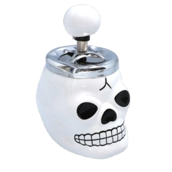 Biała Elegancka Popielniczka Czaszka z Obrotowym Wieczkiem Zamykana