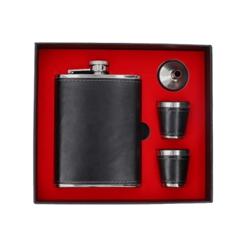 Piersiówka w Zestawie z Kieliszkami Obszyta Skórą w Opakowaniu Prezentowym