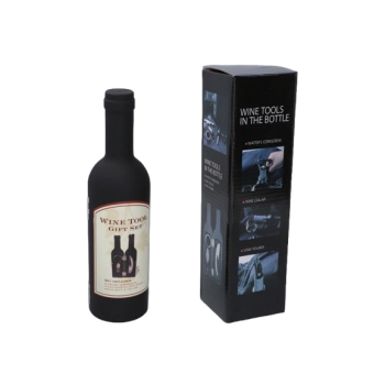 Zestaw do Wina w Kształcie Butelki – korkociąg, nalewak, korek, pierścień