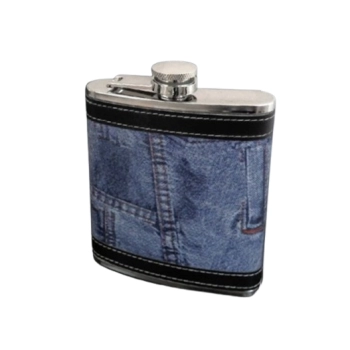 Piersiówka Stal Nierdzewna Obszyta Eko-Skórą na Wzór Jeansów 8 OZ ok. 240ml