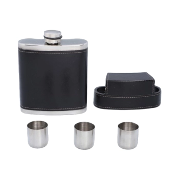 Czarna Piersiówka w Zestawie z Trzema Kieliszkami w Etui 8 OZ ok. 240 ml