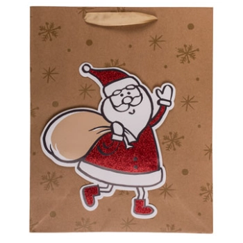 Torebka ozdobna na prezent z motywem Mikołaja 32x26x10 cm