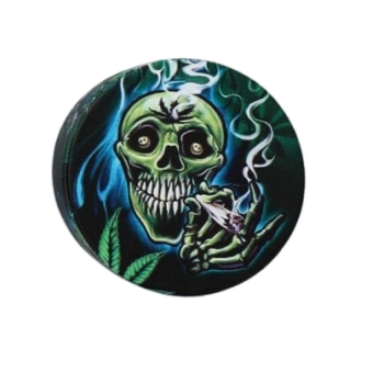 Grinder Młynek do Tytoniu Zielona Czaszka z Jointem i Niebieskim Dymem