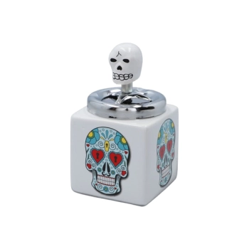 Popielniczka Ceramiczna typu SUGAR SKULL Zamykana Czacha z Czerwonymi Oczami