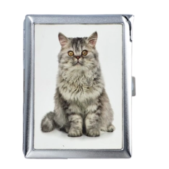 Papierośnica z Wbudowaną Zapalniczką Płomieniową i Wzorem Kota Brytyjskiego