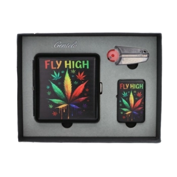 Zestaw Prezentowy Gandzia Papierośnica + Zapalniczka + Kamienie i Knot