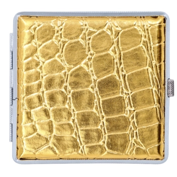 Elegancka Papierośnica Metalowa w Złotej Sztucznej Skórze 8,5 cm