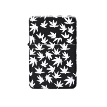 Czarna Zapalniczka Benzynowa z Białymi Listkami Marihuany Atomic