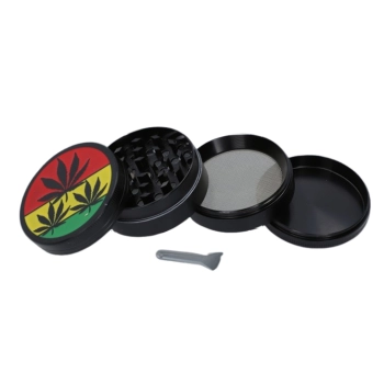 Czarny Grinder Młynek do Suszu Tytoniu Ziół CBD z Listkami Konopi Rasta