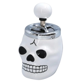 Biała Elegancka Popielniczka Czaszka z Obrotowym Wieczkiem Zamykana
