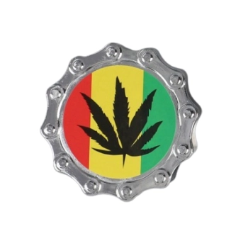 Srebrny Grinder Młynek do Suszu Tytoniu Ziół Rasta Paski z Czarnym Liściem