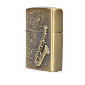 Złota Zapalniczka Benzynowa z Gotowym Grawerem Instrumentów Saksofon xTech