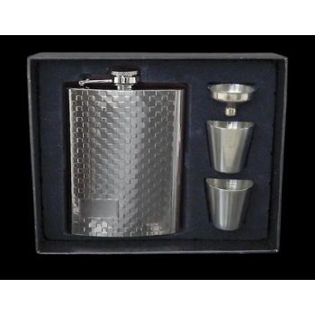 Zestaw Upominkowy Srebrna Piersiówka ok. 270 ml + 2 Kieliszki na Prezent