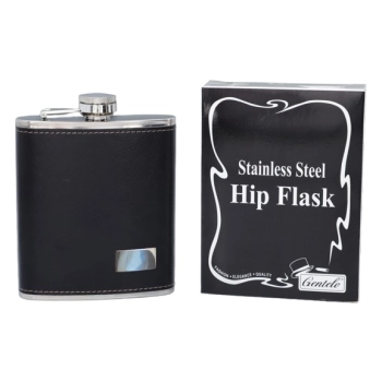 Piersiówka ze Stali Nierdzewnej Kieszonkowa Czarna Ekoskóra 8 OZ ok. 240 ml