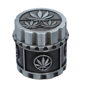 Srebrny Młynek do Tytoniu Metalowy Grinder Crusher z Listkami Marihuany